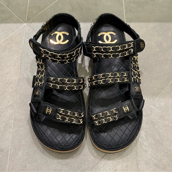 CHANEL Shoes - Chanel chain teva dad sandals black 38.5
